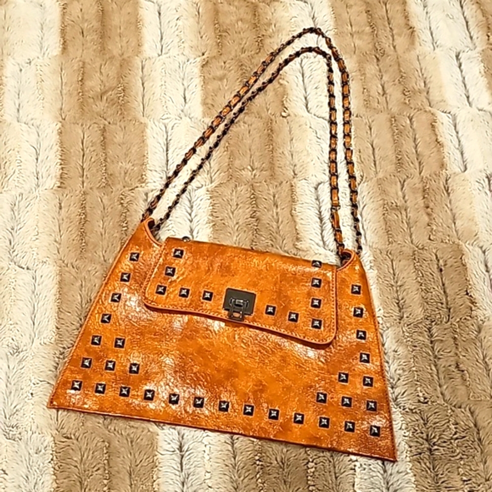 🚨Studded Brown Patent Leather Bag/Clutch
